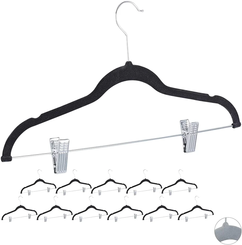 Lot de 12 cintres pinces en velours noir 13_0000754