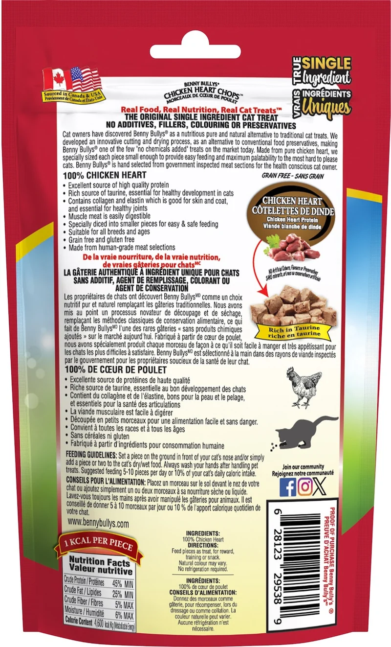 Benny Bully's - Morceaux de Coeur de Poulet - Gâteries Lyophilisées pour Chats
