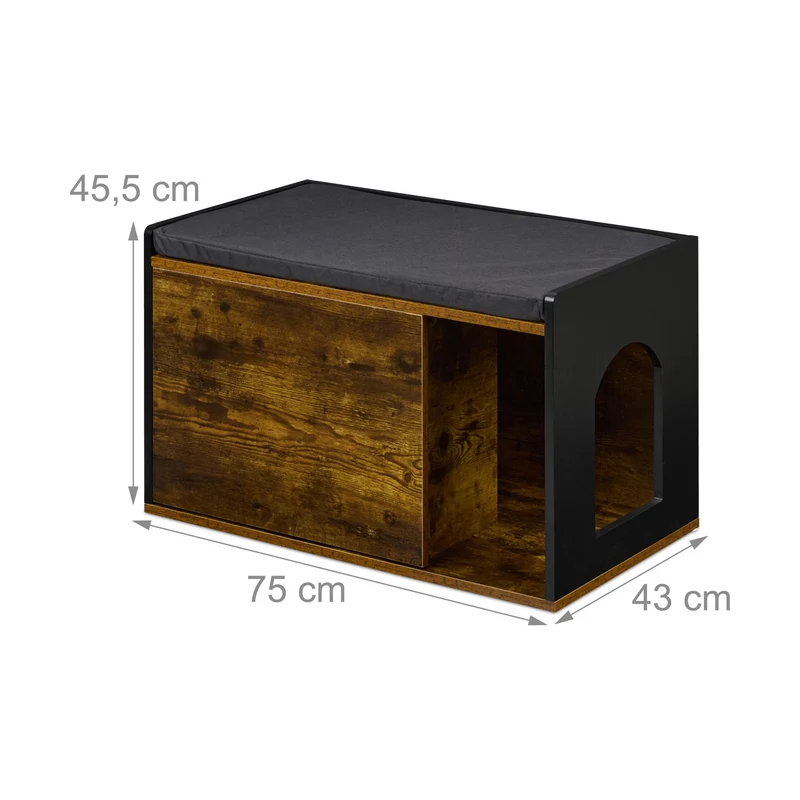 Meuble de toilette pour chat design industriel cosy 70 x 45 x 45 cm banc pratique en bois marron 13_0016126
