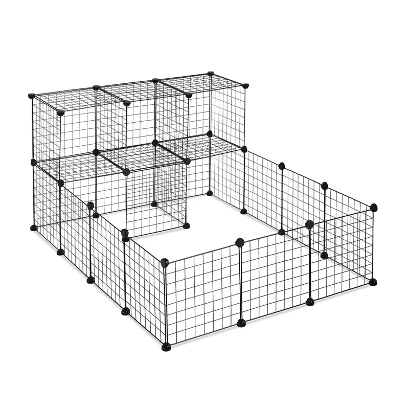 Enclos modulable pour petits animaux 29 éléments intérieur extérieur pratique 205 x 80 x 80 cm en métal blanc 13_0011233