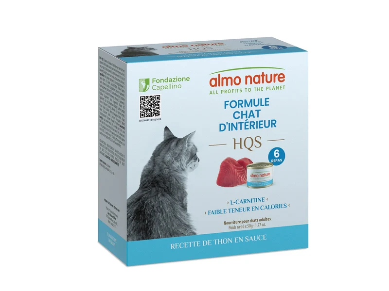 Almo Nature HQS Formule Soutien - Chat Chat d'Intérieur, Thon en Sauce - 4 Boîtes de 6 x 50 g - Nourriture Humide pour Chats