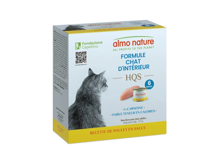 Almo Nature HQS Formule Soutien - Chat Chat d'Intérieur, Poulet en Sauce - 4 Boîtes de 6 x 50 g - Nourriture Humide pour Chats