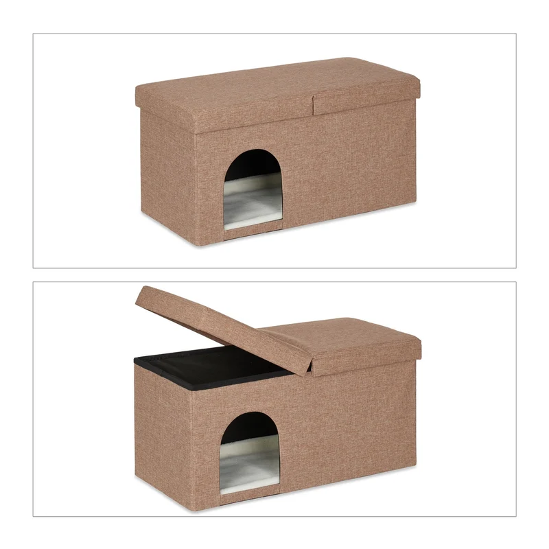 Grotte moderne pliable pour chat et chien 50 x 40 x 40 cm refuge confortable en bois marron 13_0012801