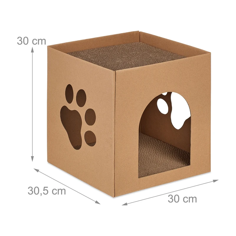 Niche pour chat maison en carton 60 x 45 x 45 cm cachette confortable design moderne en carton blanc 13_0013676