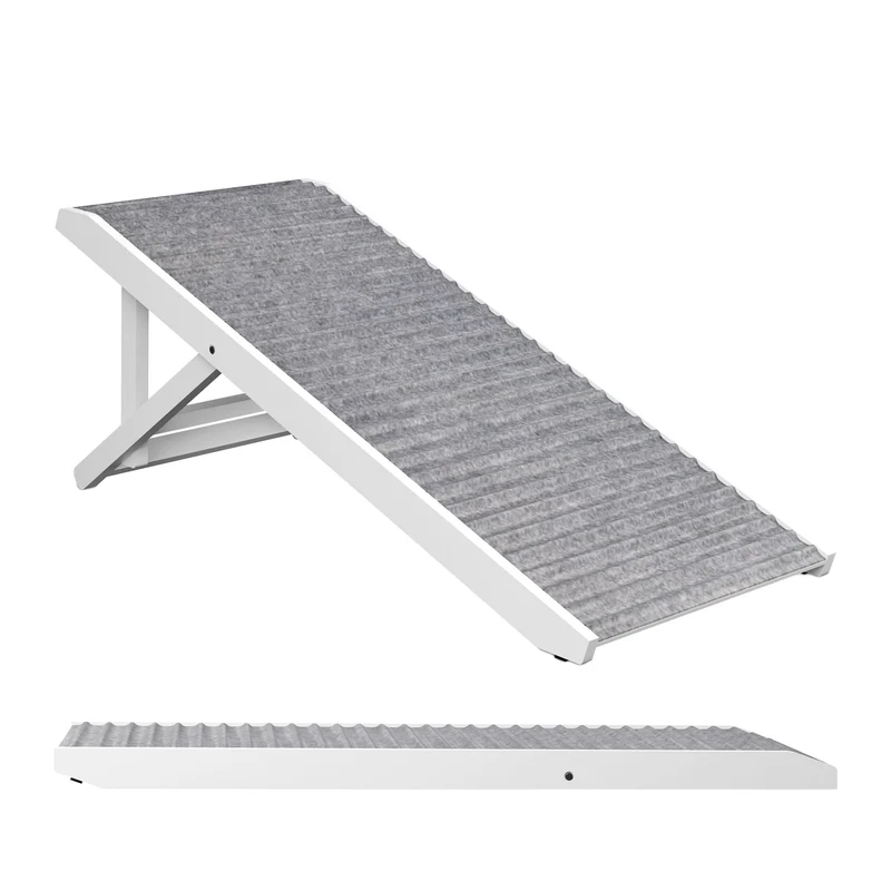 Escalier ajustable pour animaux 2 niveaux de hauteur pliable surface antidérapante design moderne en bois blanc 13_0016144