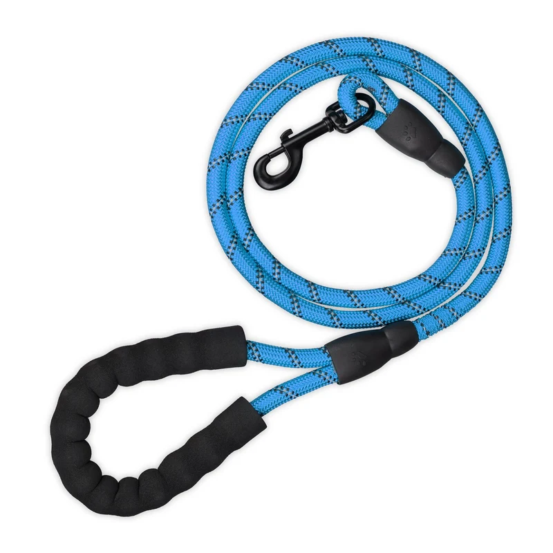 Laisse réfléchissante pour chien 150 cm nylon format ergonomique sécurisée pour promenades nocturnes en nylon bleu 13_0013176