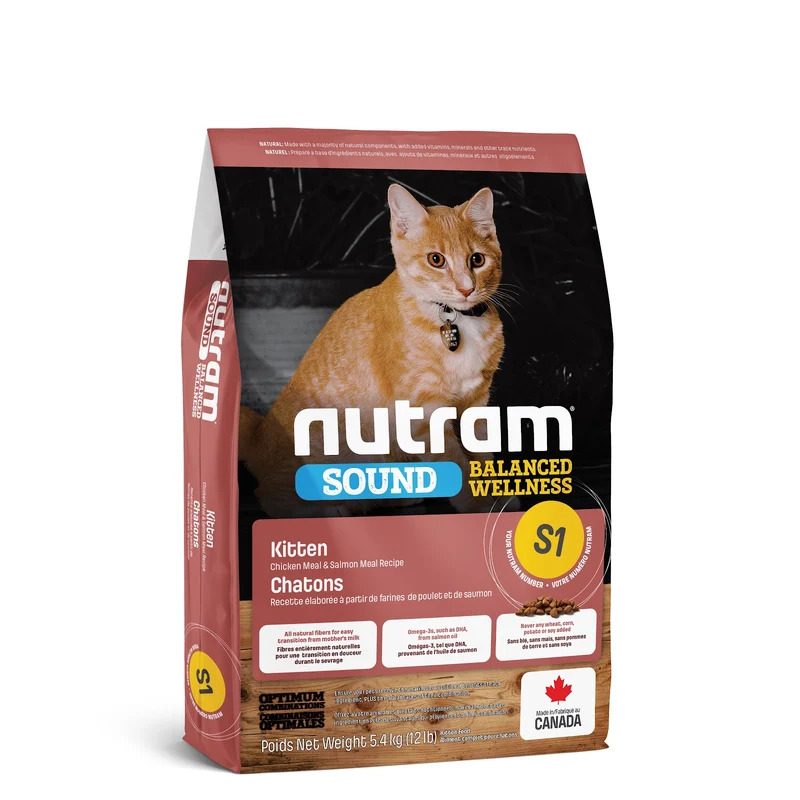 Nutram Sound (S1) - Chaton Poulet et Saumon - Nourriture Sèche pour Chats