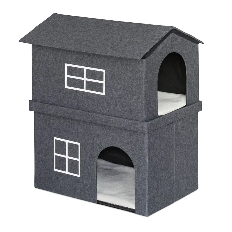 Maison d’intérieur pliable design moderne refuge pour chats 90 x 60 x 60 cm en tissu gris 13_0010877