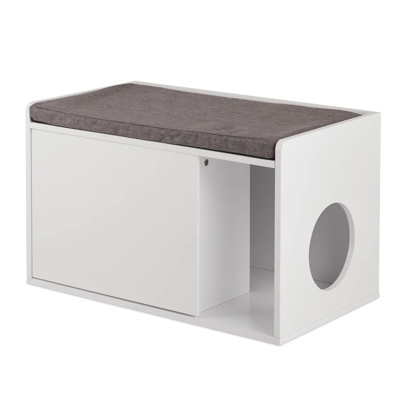 Meuble pour chat avec assise banc confortable 80 x 50 x 45 cm style moderne salle de bain en bois blanc 13_0011108