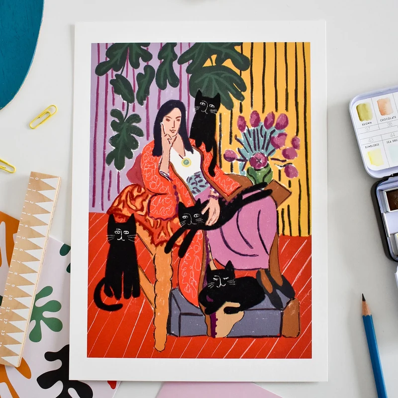 Affiche de reproduction artistique La dame aux chats