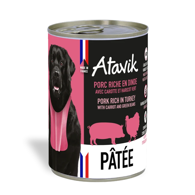 Pâtée chien - Terrine Porc riche en Dinde 400g Made in France