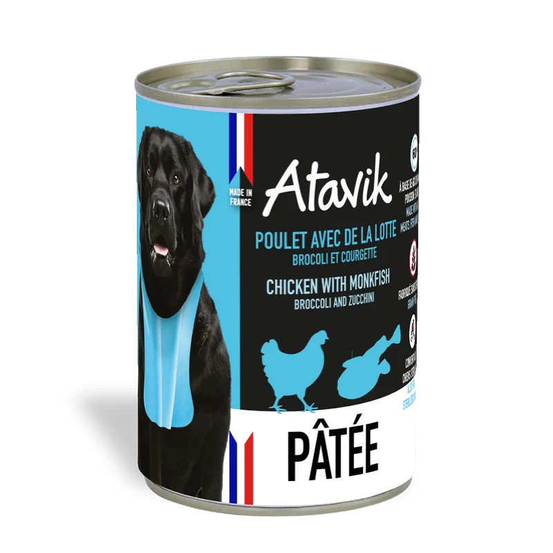 Pâtée chien - Terrine Poulet et à la Lotte 400g Made in France