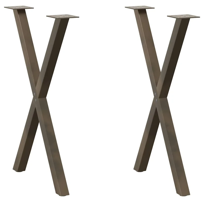 Lot de 2 pieds de table à manger en forme de X 50 x 73 cm avec niveleurs réglables design moderne en acier naturel 02_0057184