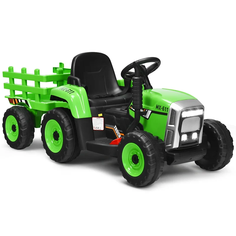 Tracteur électrique avec remorque 135 x 51 x 53 cm 3 vitesses musique Bluetooth ambiance joyeuse en PP vert 20_0019281