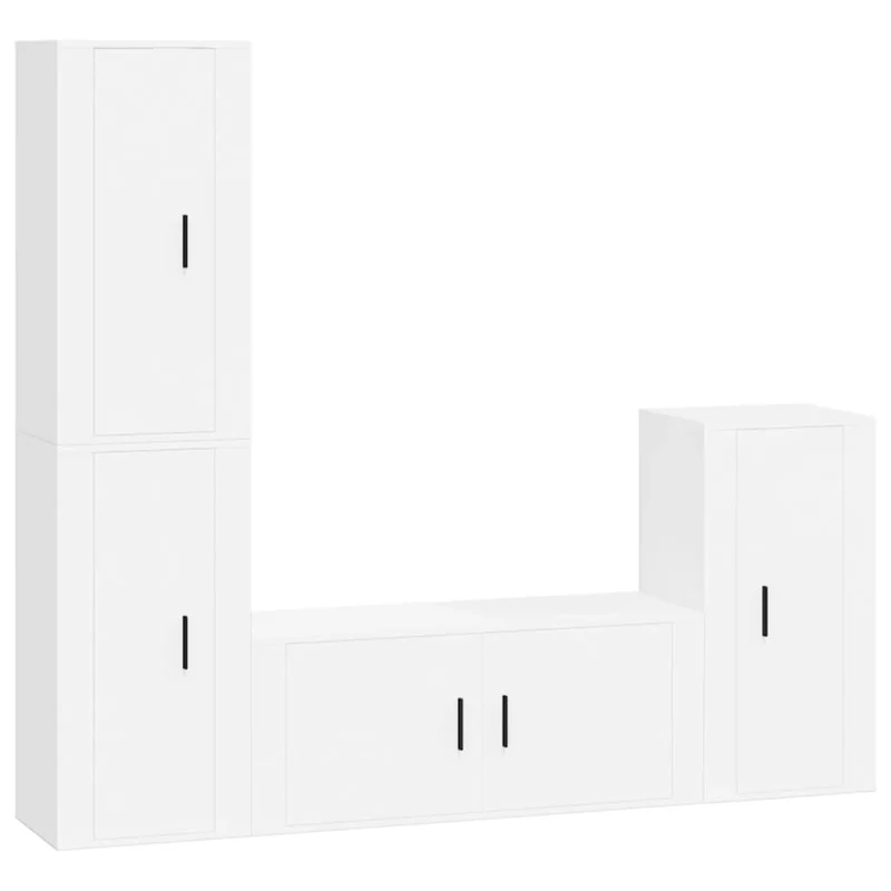Ensemble de meubles armoire buffet TV télévision salon chambre séjour 4 pièces bois d'ingénierie blanc 02_0024656
