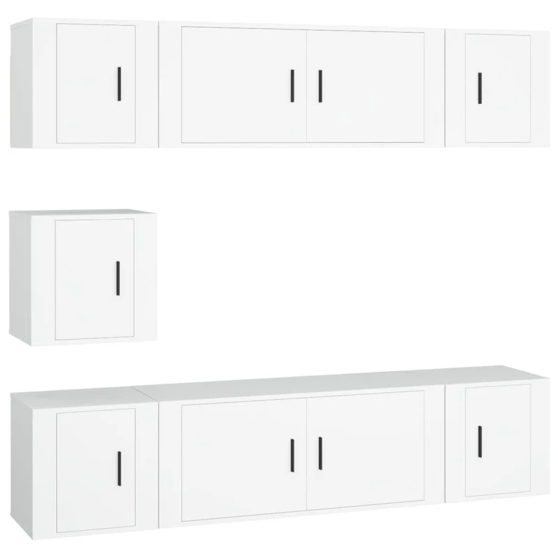 Ensemble de meubles armoire buffet TV télévision salon chambre séjour 7 pièces bois d'ingénierie blanc 02_0025147
