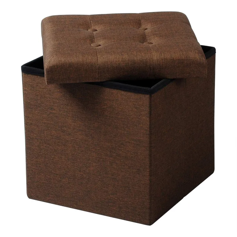 Tabouret d'assise en lin avec espace de rangement marron 19_0000467