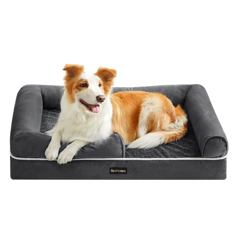 Panier pour chien orthopédique canapé lit pour animaux rembourrage moelleux bords rehaussé housse amovible et lavable 91 x 71 x 25 cm aantidérapant gris 12_0006853