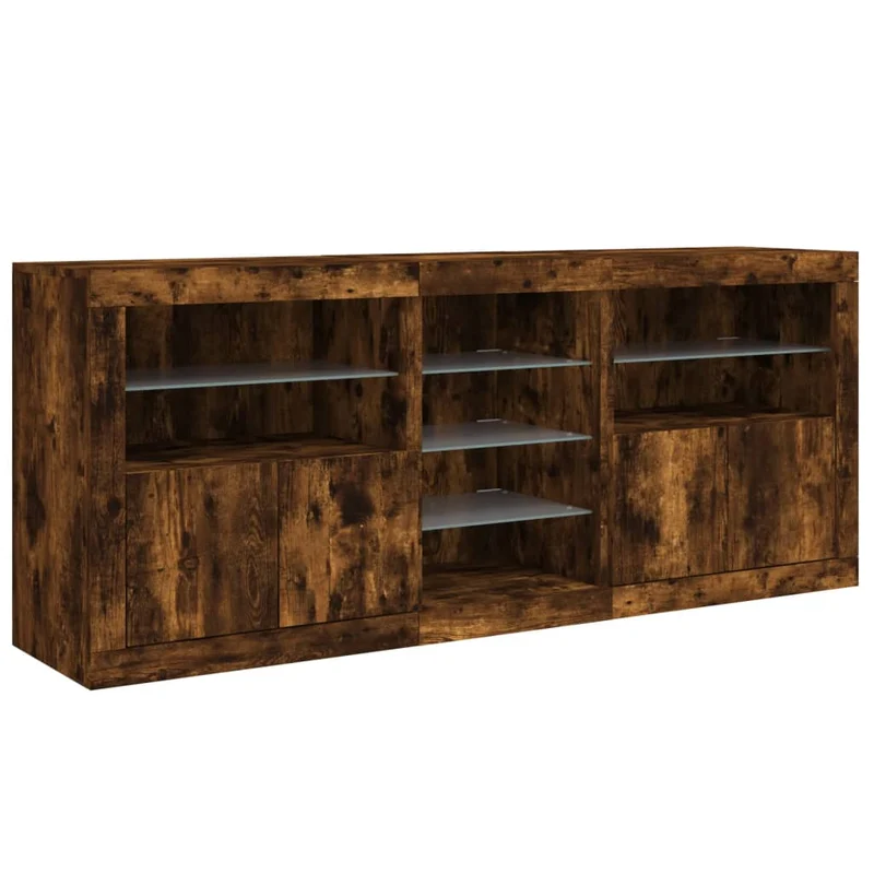 Buffet bahut commode armoire meuble de rangement organisateur cuisine salle de séjour salon avec lumières LED 181,5 x 37 x 67 cm marron 02_0029876