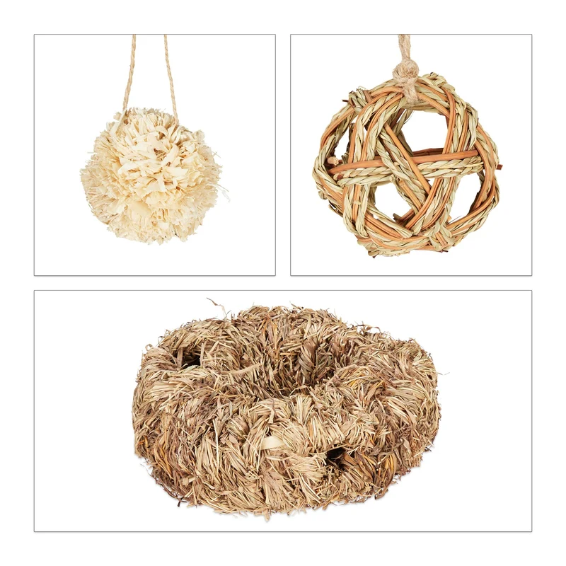 Lot de 5 jouets pour hamsters tunnel de jeu et balles d'accroche idéal pour cage en matériau naturel beige 13_0009696