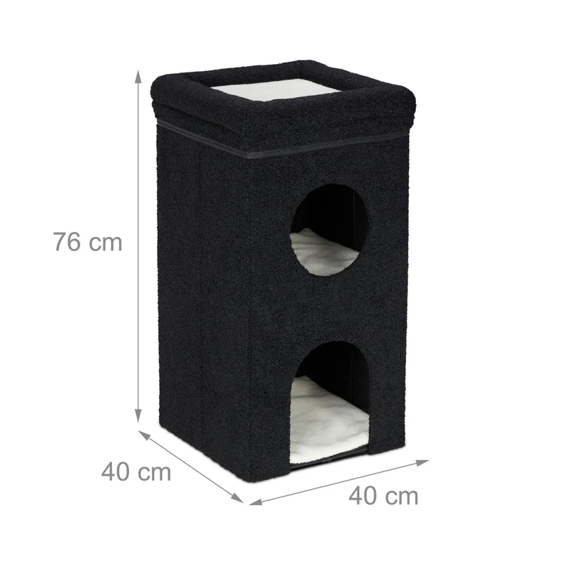 Maison pour chat abri intérieur pliable avec surface d'observation 3 niveaux 45 x 40 x 40 cm en tissu noir 13_0012798