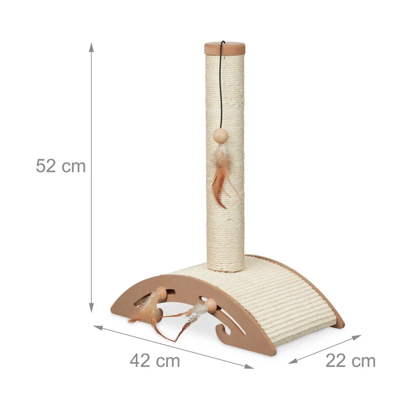 Griffoir interactif pour chat avec jouet socle à gratter 60 x 30 x 30 cm protège meubles ambiance cosy en sisal beige 13_0013365