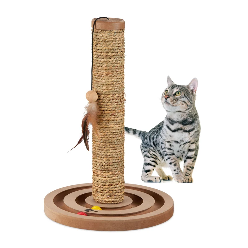 Griffoir à chats interactif avec jouet intégré 50 x 25 x 25 cm amuse votre animal en herbier marin beige 13_0013364