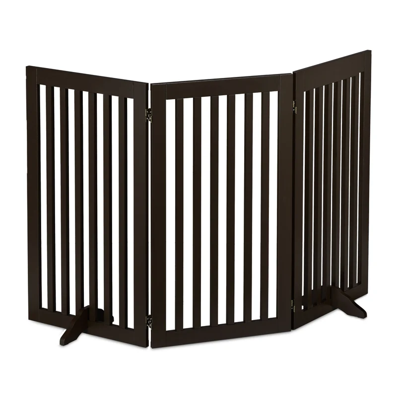 Barrière de sécurité rétractable pour chiens à 3 panneaux 92 x 51 x 1,8 cm protège escalier entrée en MDF marron 13_0010904