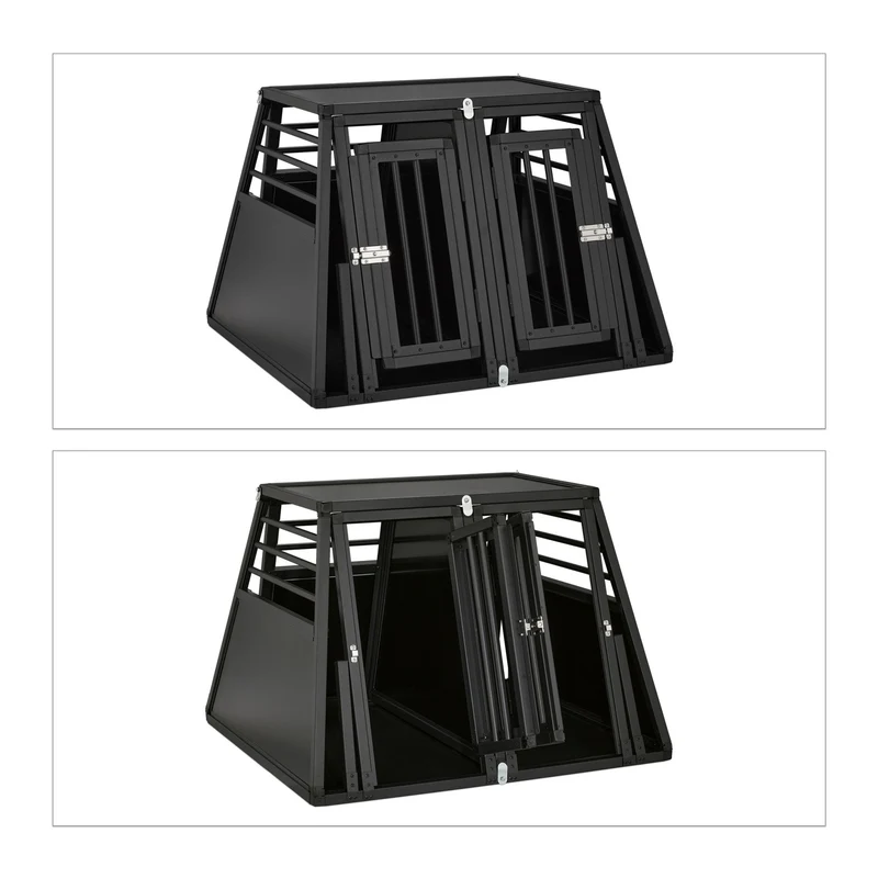Boîte de transport oblique pour chiens coffre voiture 85 x 50 x 60 cm sécurité maximale en aluminium noir 13_0012321