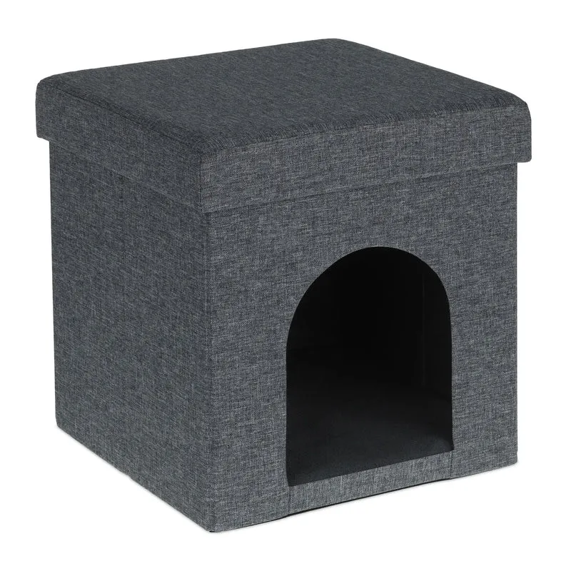 Tabouret pliable 2 en 1 refuge pour chat et petit chien 40 x 40 x 40 cm en tissu gris 13_0010869