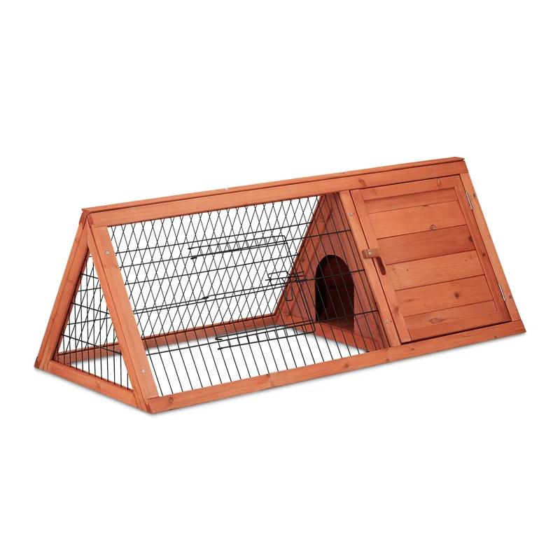 Clapier à lapin avec enclos extérieur intérieur 80 x 50 x 50 cm facile d'accès compacte en bois naturel 13_0011638