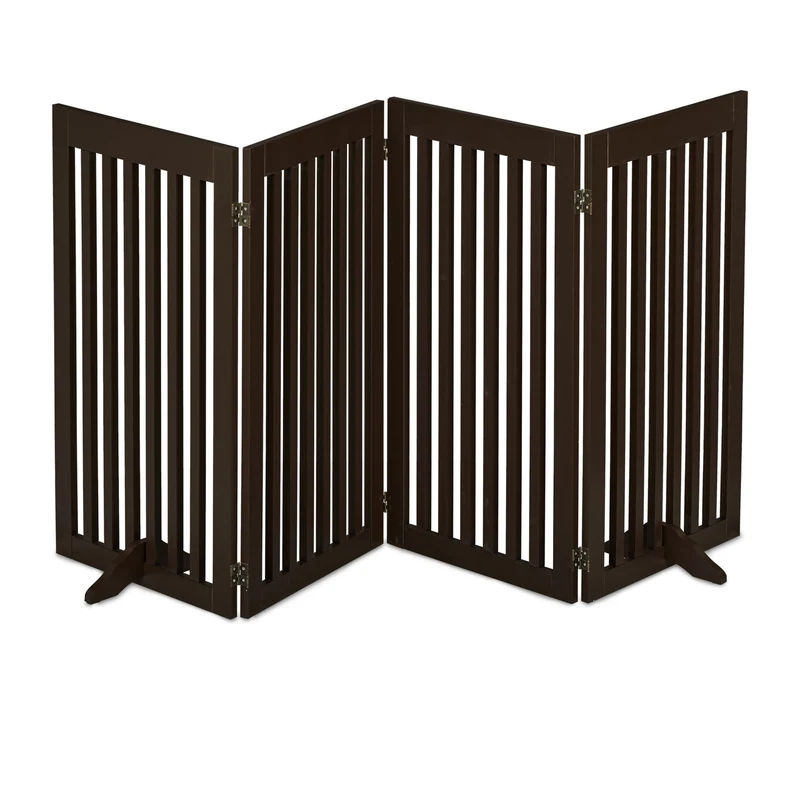 Barrière de sécurité rétractable pour chiens à 3 panneaux 92 x 51 x 1,8 cm protège escalier entrée en MDF marron 13_0010905