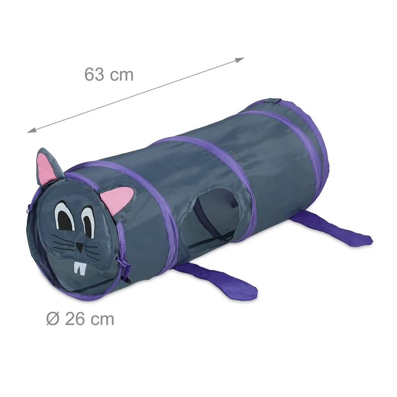 Tunnel de jeu pliable interactif pour chat 60 x 30 x 30 cm design original en tissu gris 13_0015167
