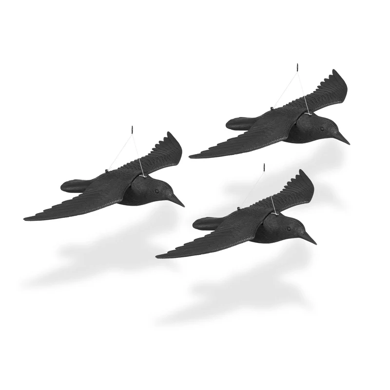 Lot de 3 épouvantails en plastique réalistes pour balcon jardin terrasse chasse pigeons intempéries en plastique noir 13_0011836