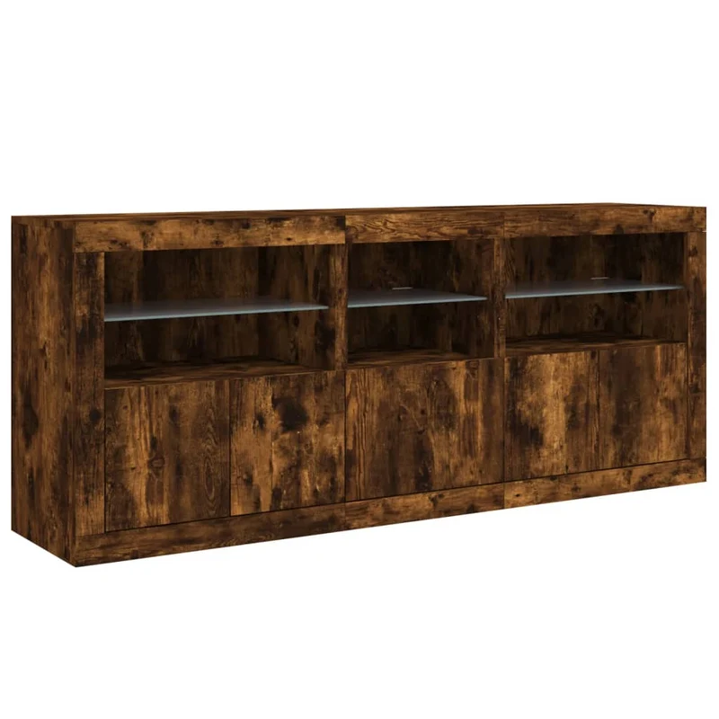 Buffet bahut commode armoire meuble de rangement organisateur cuisine salle de séjour salon avec lumières LED 162 x 37 x 67 cm marron 02_0029872