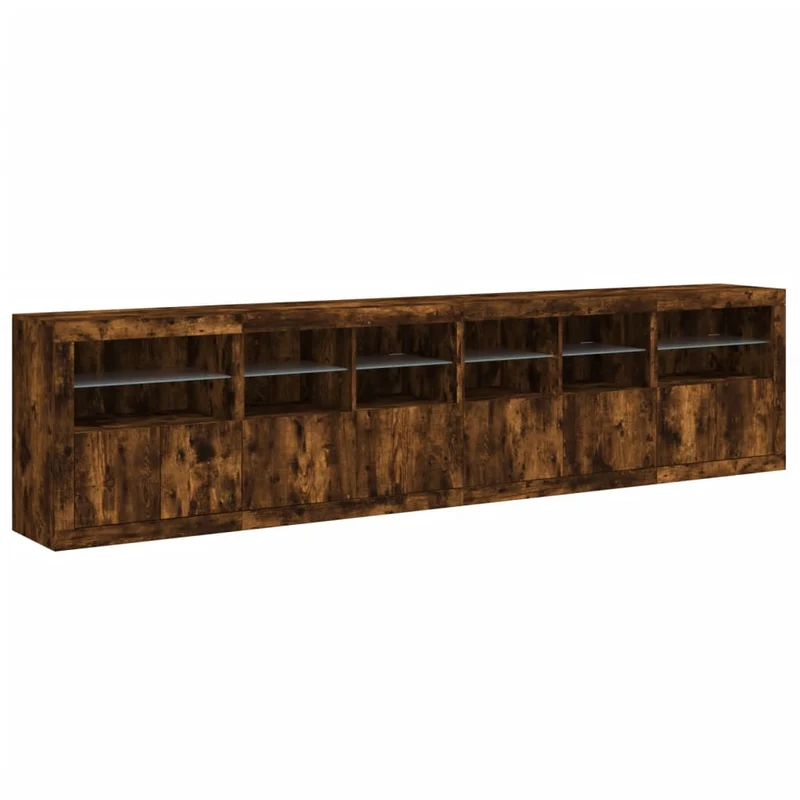 Buffet bahut commode armoire meuble de rangement organisateur cuisine salle de séjour salon avec lumières LED 283 x 37 x 67 cm marron 02_0029880