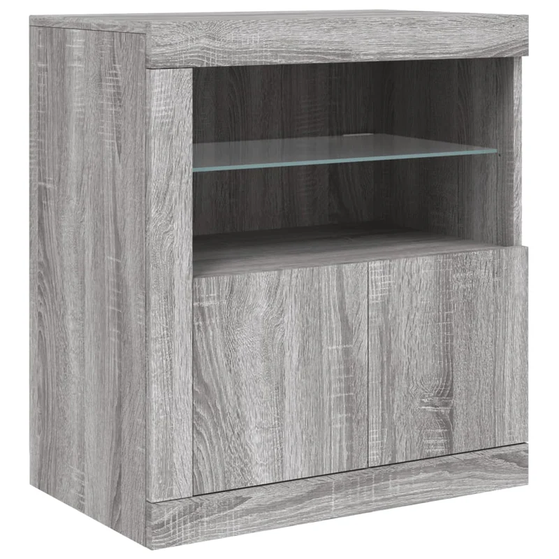 Buffet bahut commode armoire meuble de rangement organisateur cuisine salle de séjour salon avec lumières LED sonoma 60,5 x 37 x 67 cm gris 02_0030079