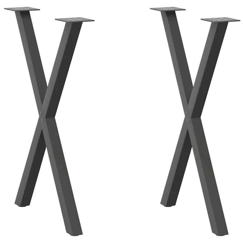 Lot de 2 pieds de table à manger en X 57 x 72 cm robustes et réglables style moderne en acier anthracite 02_0057187
