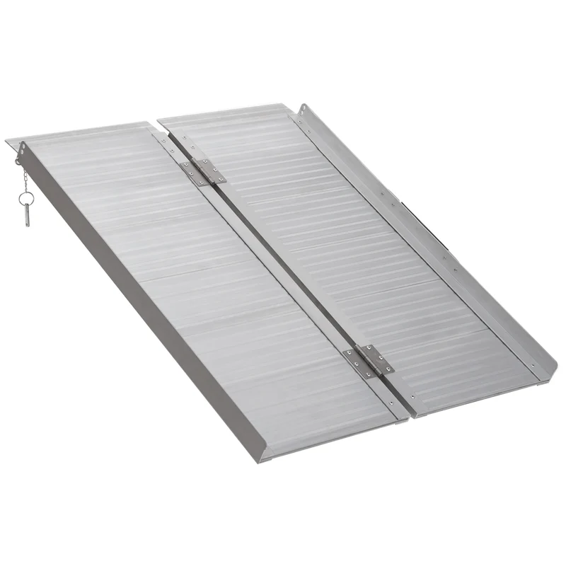 Rampe de fauteuil roulant pliable accès surélevé 91 x 74 x 5 cm antidérapante charge 270 kg design en aluminium argent 21_0000861