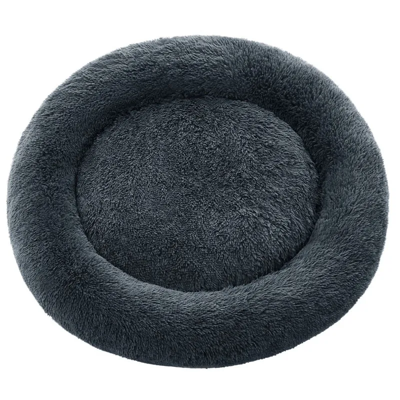 Panier pour chien lit ronde en forme de beignet canapé coussin central amovible et lavable tissu peluche doux 100 cm gris 12_0006847