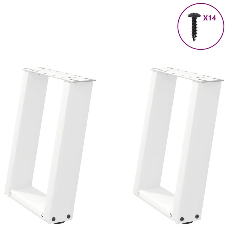 Lot de 2 pieds de table basse en U design moderne 38 x 42-43 cm avec niveleurs ajustables en acier blanc 02_0057045