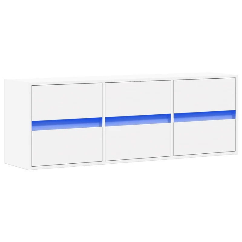Meuble TV multimédia étagère télévision buffet téléviseur salle à manger salon chambre mural avec lumières LED 130 x 31 x 45 cm blanc 02_0027857