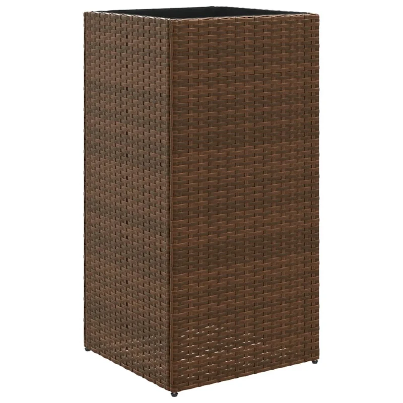 Jardinière bac lit surélevé plantes fleurs terrasse jardin 40 x 40 x 80 cm résine tressée marron 02_0037587