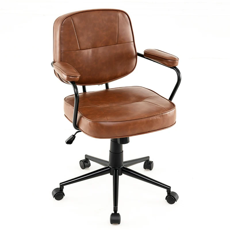 Chaise de bureau réglable moderne avec fonction bascule 63 x 58 x 85-93 cm assise ergonomique finition similicuir marron 20_0016085