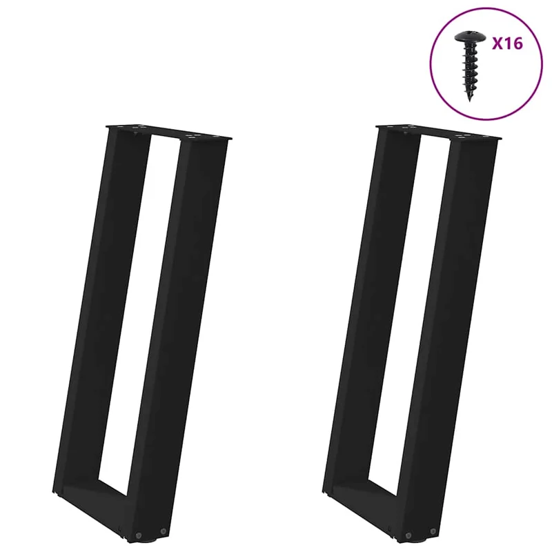 Lot de 2 pieds de table console en U inclinés 38 x 72 cm stables modernes en acier noir 02_0057062