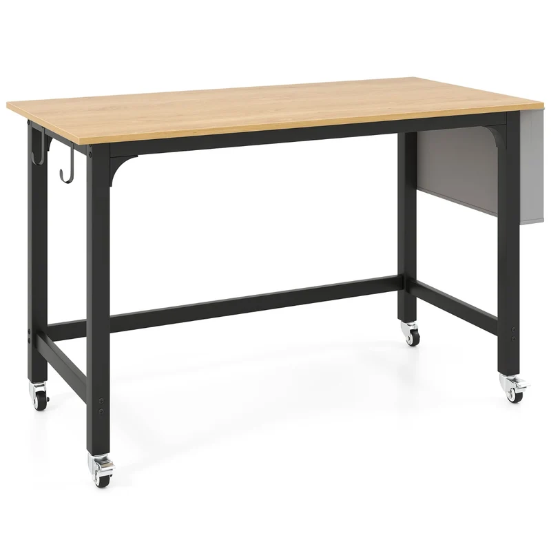 bureau roulant 120 x 60 x 76 cm avec structure en acier au carbone et 4 roulettes pivotantes design naturel noir 20_0020529