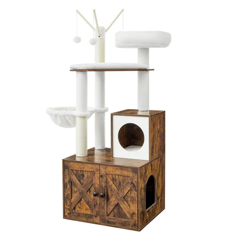 Arbre à chat 57,5 x 50 x 140 cm avec maison de toilettes marron 12_0003807