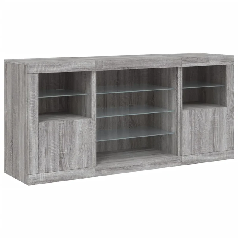 Buffet bahut commode armoire meuble de rangement organisateur cuisine salle de séjour salon avec lumières LED sonoma 142,5 x 37 x 67 cm gris 02_0030052