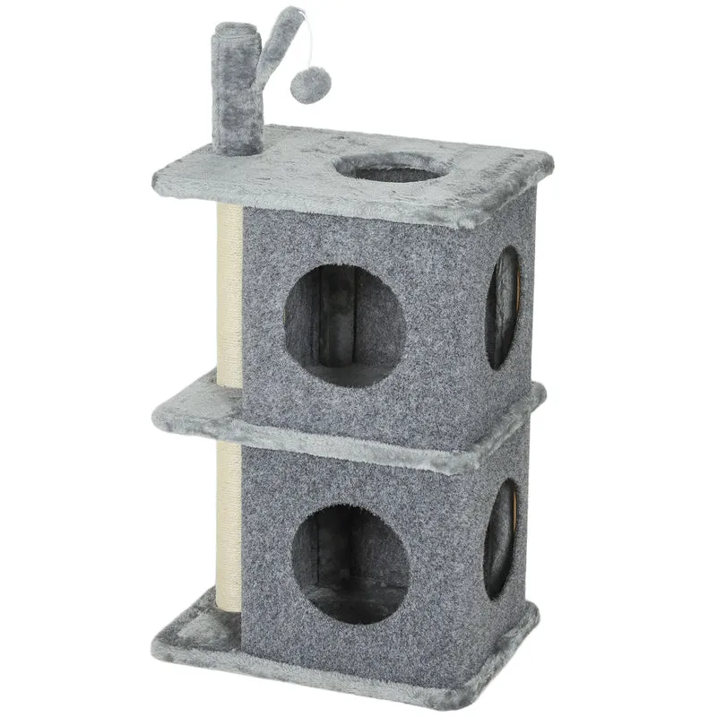 Arbre à chat tour 43 x 33 x 80 cm 2 niches protège les meubles base stable moderne en panneau de particules gris foncé 21_0007741