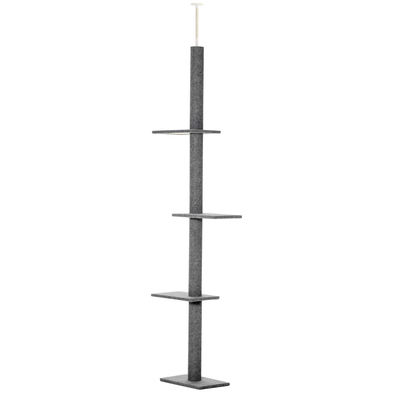 Arbre à chat du sol au plafond 43 x 27 x 228-260 cm hauteur réglable plateformes moderne en panneaux de particule gris 21_0007646